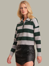 Load image into Gallery viewer, 525 America Lennon Double Collar Rugby Stripe Pullover - Grey Mist Heather Multi