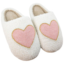 Load image into Gallery viewer, Katydid Beaded Pink & Gold Heart Slippers