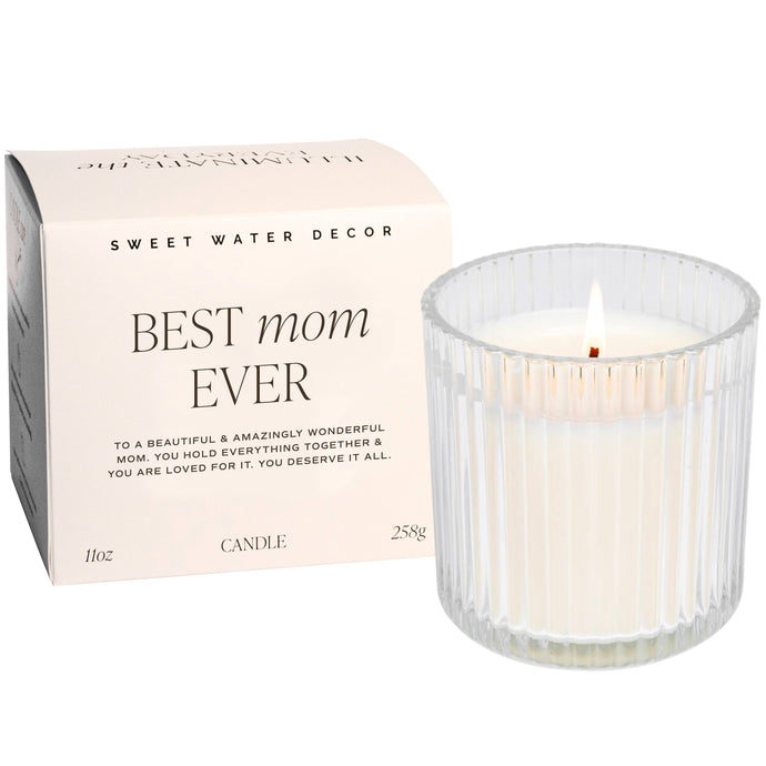 Sweet Water Decor Ribbed Glass Jar Soy Candle with Box - Best Mom Ever
