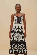 Load image into Gallery viewer, Farm Rio Summer Black and White Cutwork Midi Dress