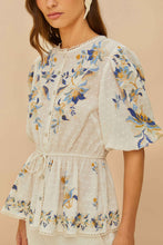 Load image into Gallery viewer, Farm Rio Mystic Blue Lotus Dreamscape Off-White Blouse
