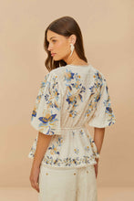 Load image into Gallery viewer, Farm Rio Mystic Blue Lotus Dreamscape Off-White Blouse