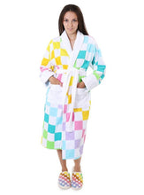 Load image into Gallery viewer, Living Royal Cotton Robe w/ Belt Tie & Pockets - Rainbow Checkered