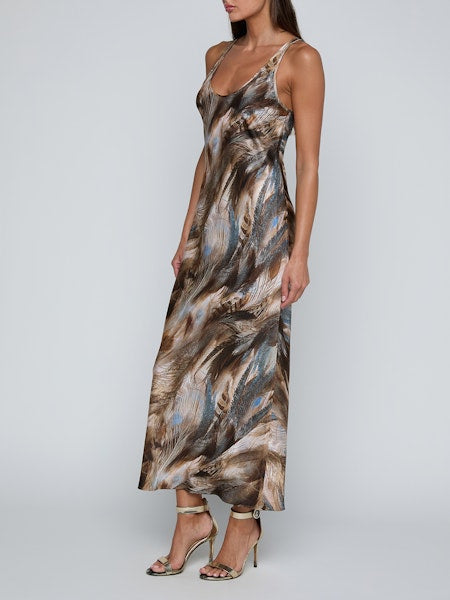 L'agence Akiya Tank Dress in Neutral/Blue Mixed Feather M