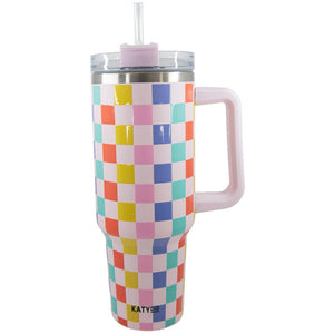 Katydid Coffee Tumbler Cup - Multi Checker