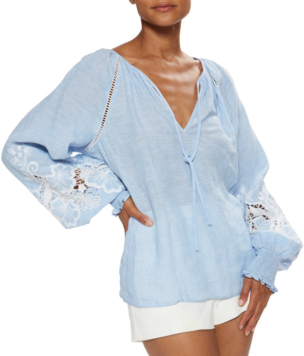 Ramy Brook Flora Top - Chambray Embroidered Linen