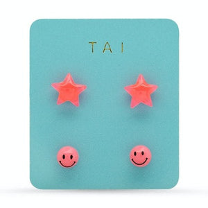 Tai Star and Smiley Face Stud Pack - 2 Colors