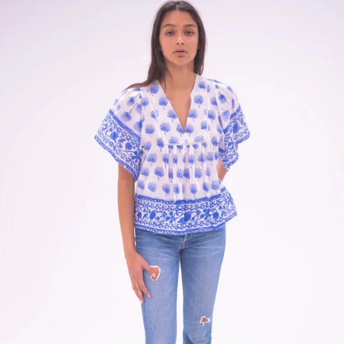 Bell by Alicia Bell Angel Top - Blue & White Print