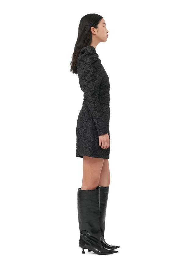 Ganni Stretch Jacquard V-neck Mini Dress - Black