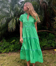 Load image into Gallery viewer, Kia Moore Dress Erin Dress - Green w/Blue Piping