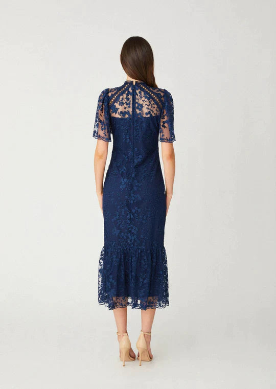 Shoshanna Women's Martine Floral Lace Midi-Dress - Navy