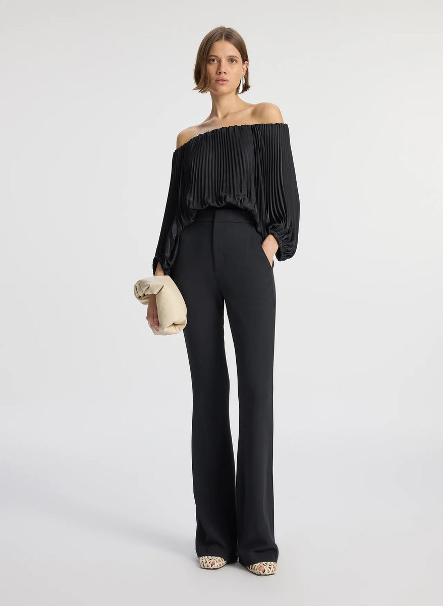 sienna satin pleated off shoulder dress A.L.C. Women's Sienna Satin Pleated Off Shoulder Top in Black, Size XS