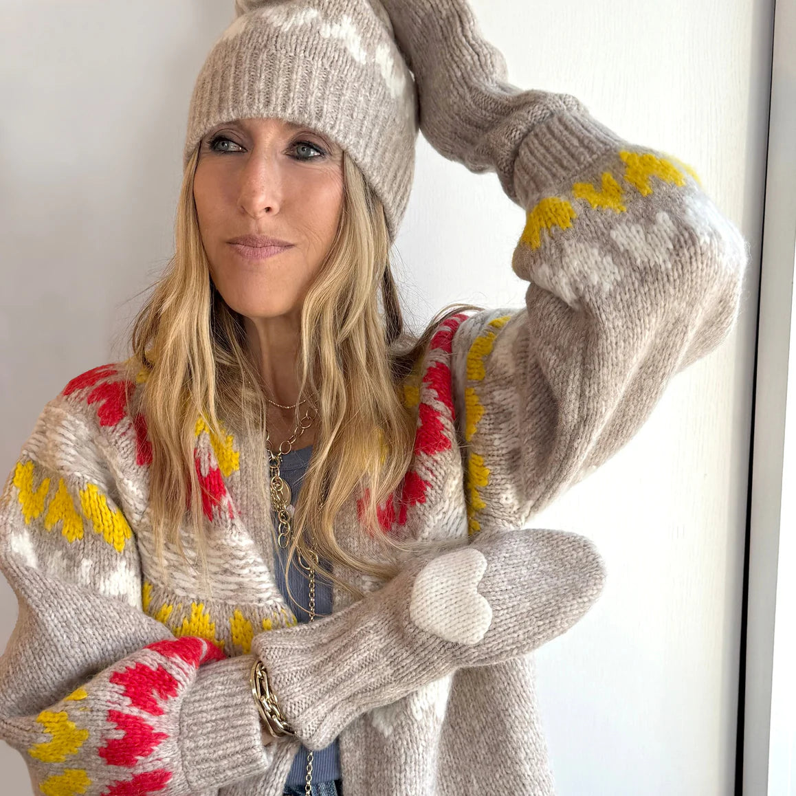 Rosenthal Camel and White Knit Pom Beanie Kerri Rosenthal Ker-isle Beanie - Camel – Luck Lafayette main image 3