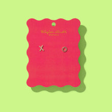 Load image into Gallery viewer, Taylor Elliott Designs Stud Earrings - X & O w/ Pink + Ruby Red Gems
