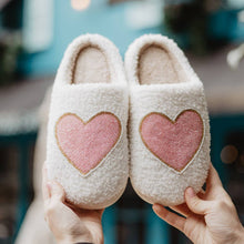 Load image into Gallery viewer, Katydid Beaded Pink & Gold Heart Slippers