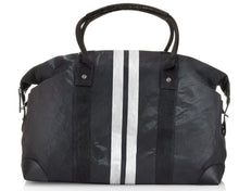 Load image into Gallery viewer, Hi, Love Travel he Weekender Bag - Shimmer Black w/White Stripe