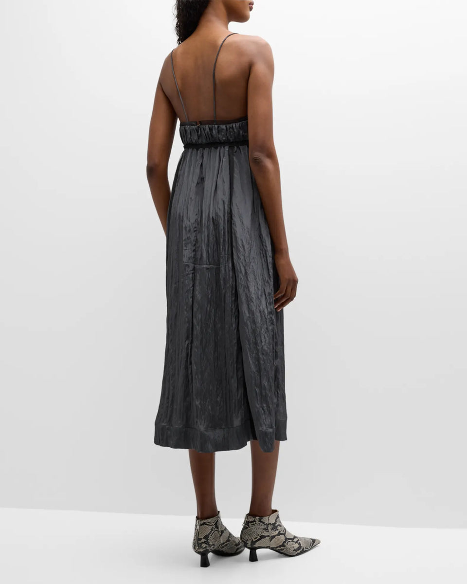 open lace back dress Ganni Shiny Tech Strap Midi Dress