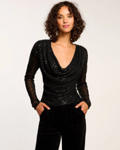 Load image into Gallery viewer, Ramy Brook Leon Beaded Cowl Neck Top - Black Mesh