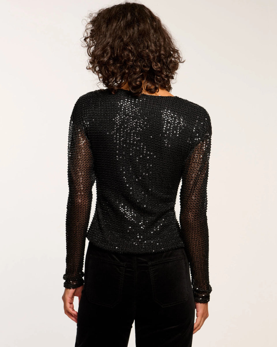Ramy Brook Leon Beaded Cowl Neck Top - Black Mesh – Luck Lafayette