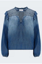 Load image into Gallery viewer, Bella Dahl Long Sleeve Smocked Ruffle Pullover - Dark Ombre Wash