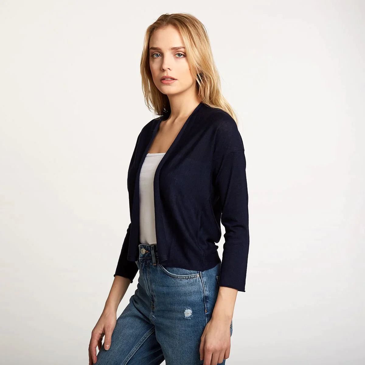 Easy Crop Cardigan in Navy