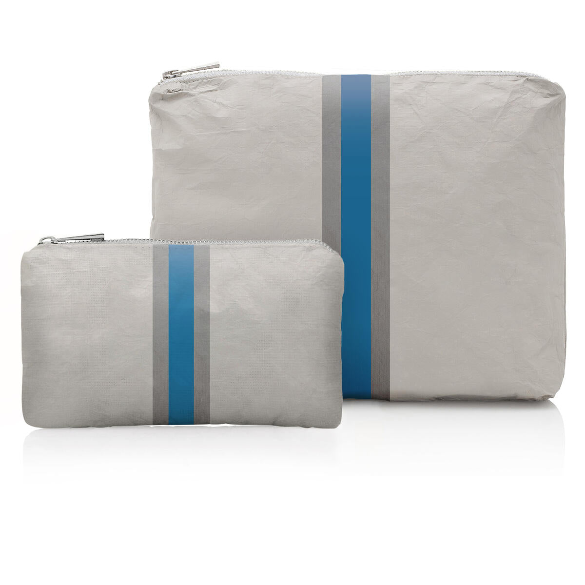 Hi, Love Travel Set of Two Organizational Packs - Earth Gray Stripe Sky Blue & Silver