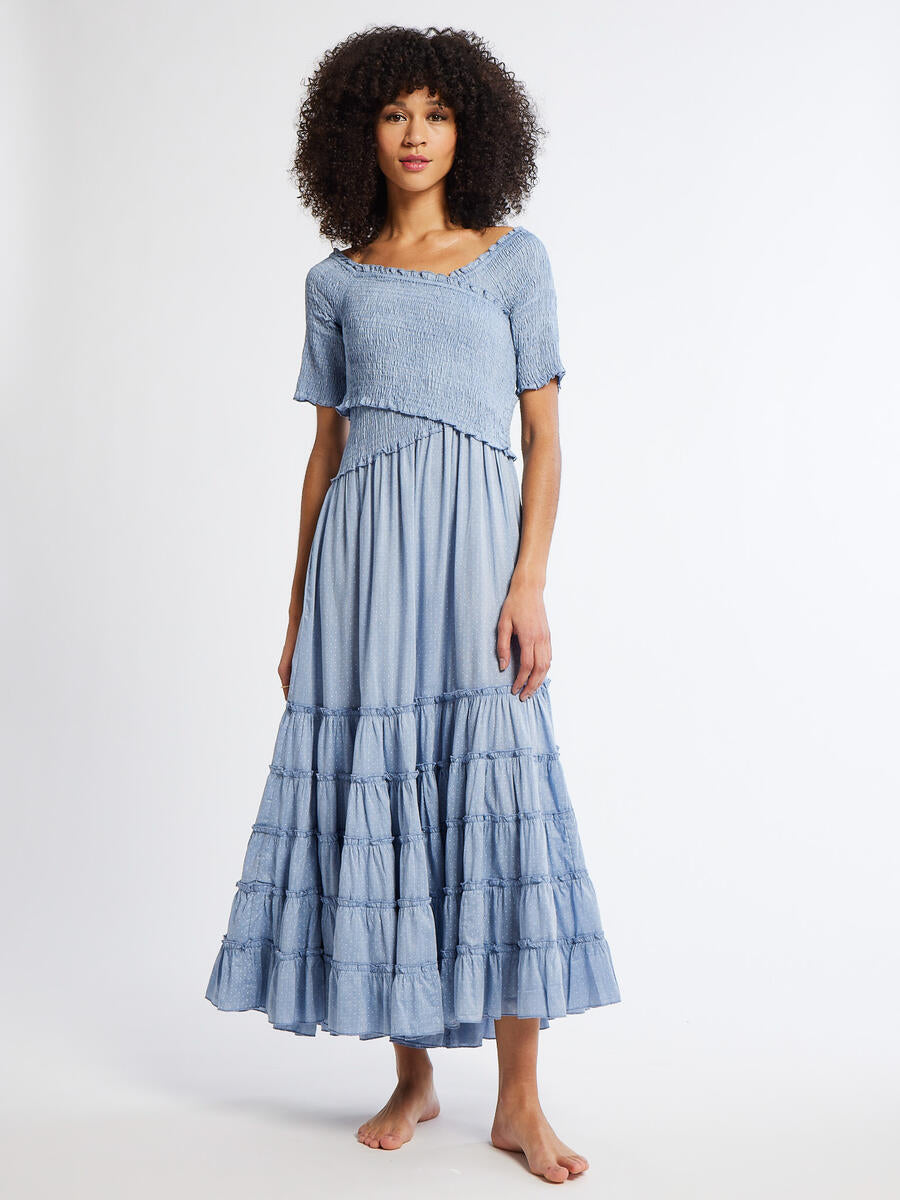 MILLE Celia Dress in Chambray Polka Dot S MILLE Celia Dress in Chambray Polka Dot S