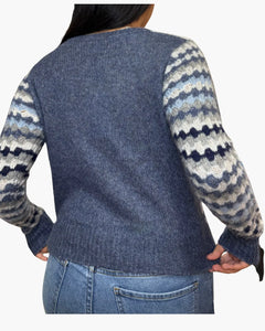 Autumn Cashmere Multi Color Fancy Stitch Crew - Denim Multi