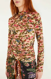 Farm Rio Ikat Tiny Flowers Pink Jersey Blouse