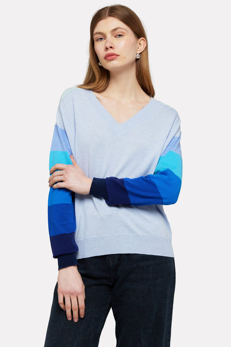 Brodie Rainbow Raglan V-Neck- Frost Blue