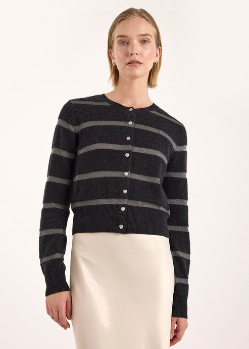 Brodie Simone Lurex Stripe Cardi - Charcoal/Gunmetal