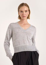 Load image into Gallery viewer, Brodie Simone Lurex Stripe V-Neck - Super Grey/Silver