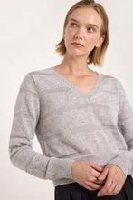Load image into Gallery viewer, Brodie Simone Lurex Stripe V-Neck - Super Grey/Silver