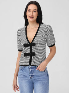 525 America Elaine Puff Sleeve Bow Cardigan - Black Multi