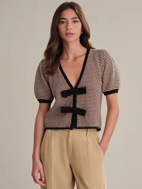 525 America Elaine Puff Sleeve Tie Front Cardigan - Sea Salt Multi