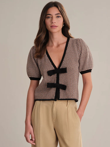 525 America Elaine Puff Sleeve Tie Front Cardigan - Sea Salt Multi
