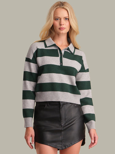 525 America Lennon Double Collar Rugby Stripe Pullover - Grey Mist Heather Multi