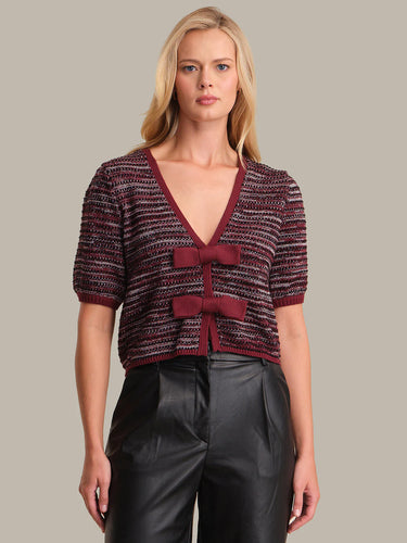 525 America Elaine Marled Bow Front Cardigan - Oxblood Multi