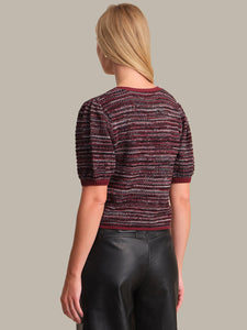 525 America Elaine Marled Bow Front Cardigan - Oxblood Multi
