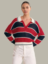 Load image into Gallery viewer, 525 America Alexa Rugby Stripe Polo Pullover - Racing Red Combo