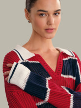 Load image into Gallery viewer, 525 America Alexa Rugby Stripe Polo Pullover - Racing Red Combo
