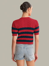 Load image into Gallery viewer, 525 America Tallulah Striped Puff Sleeve Cable Cardigan - Racing Red Combo