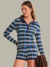 Load image into Gallery viewer, 525 America Sienna Plaid Rib Polo Top - Dark Blue Combo