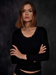 Rosemunde Long Sleeve Silk T-Shirt - Black