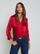 Load image into Gallery viewer, L&#39;Agence Dani Silk Blouse - Garnet Red