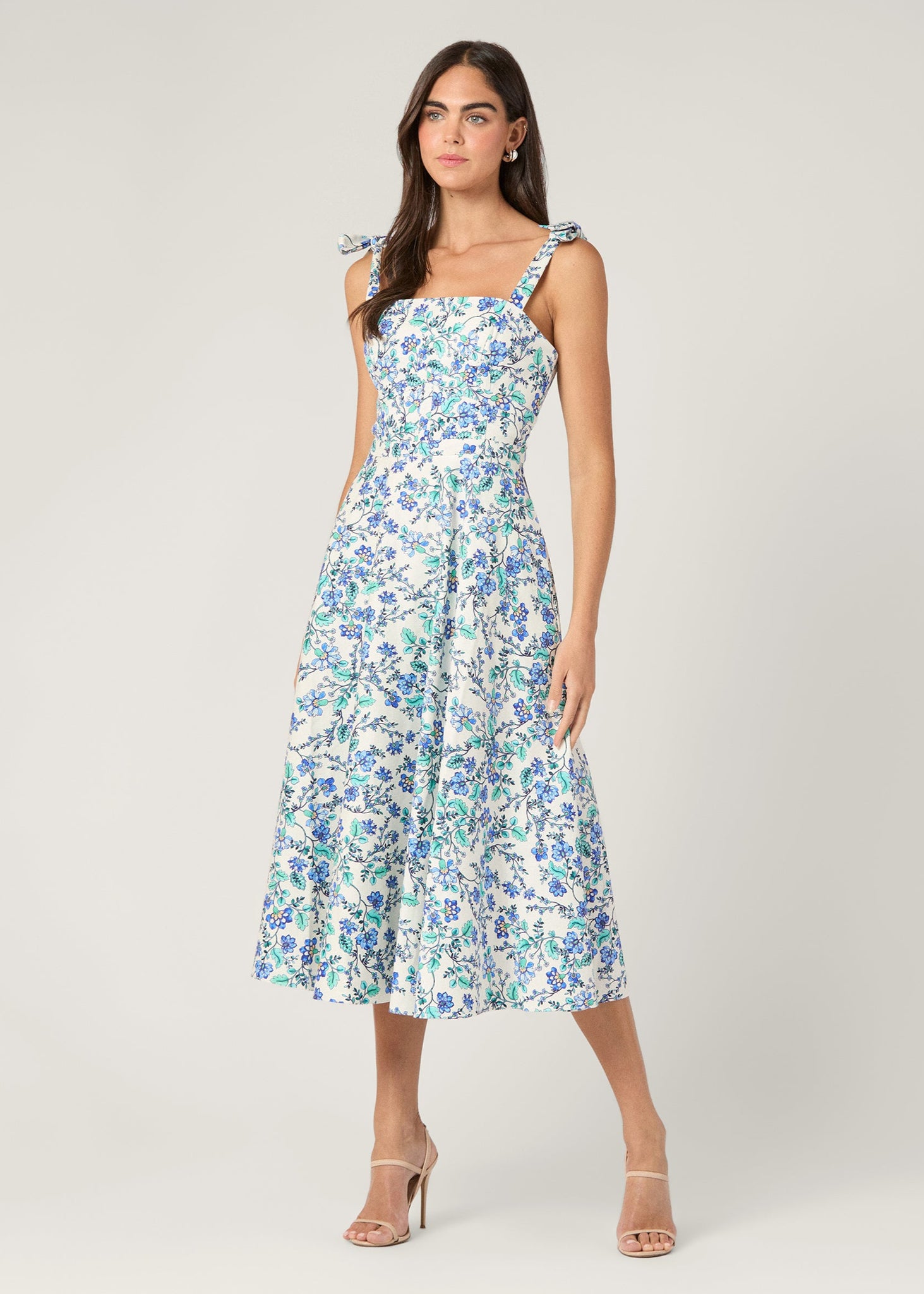blue multi dress Blue Floral V-Neck Ruffle Maxi Dress