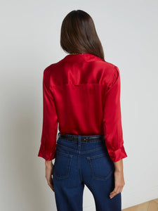 L'Agence Dani Silk Blouse - Garnet Red