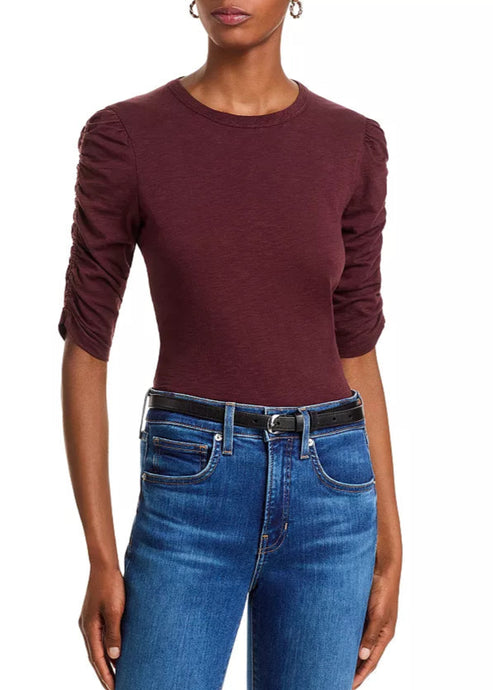Veronica Beard Waldorf Ruched-Sleeve Tee - Raisin