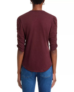Veronica Beard Waldorf Ruched-Sleeve Tee - Raisin