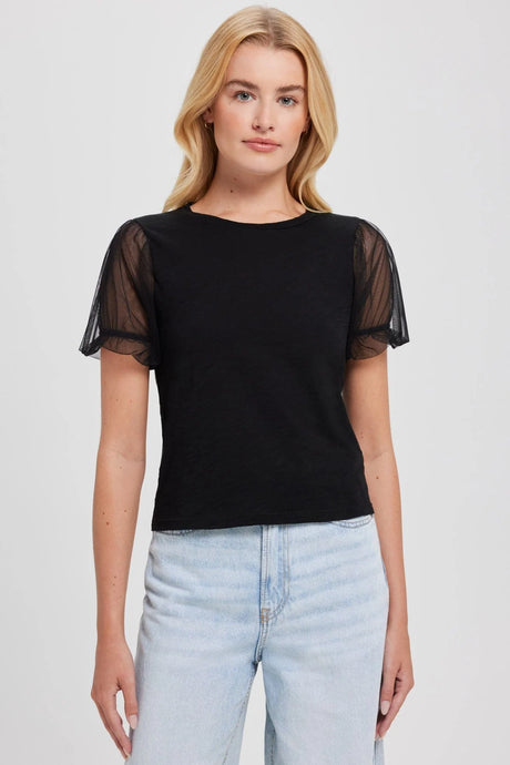 Goldie Tulle Princess Sleeve Tee - Black